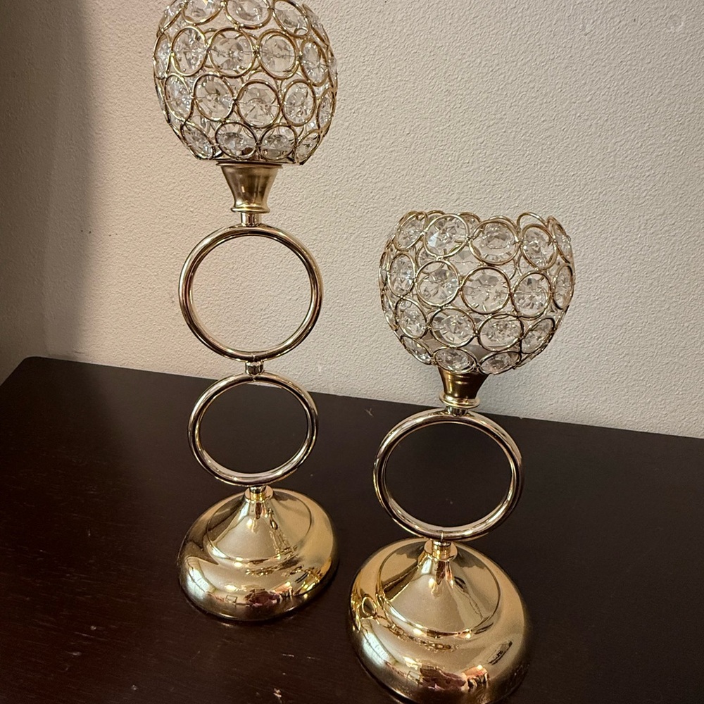 Elegant Gold Crystal Candle Holders